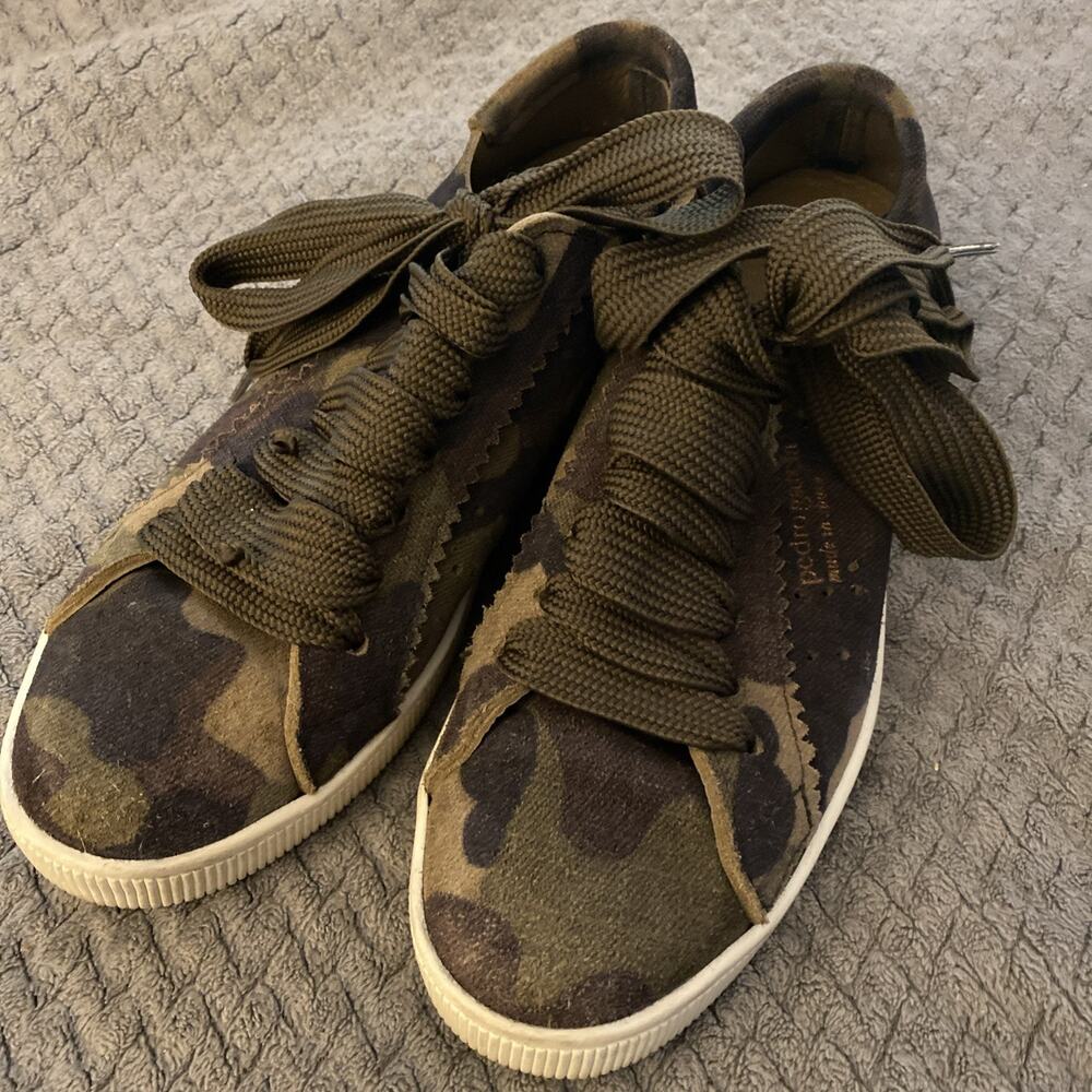 Pedro Garcia Women’s Camo Brown Castoro Suede Sneakers Shoes 37, US 6.5 - 7